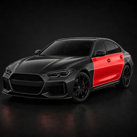 Full door paint protection film coverage on the vehicle door panels