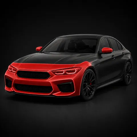 Partial front paint protection film coverage with a straight hood line and front fender sections
