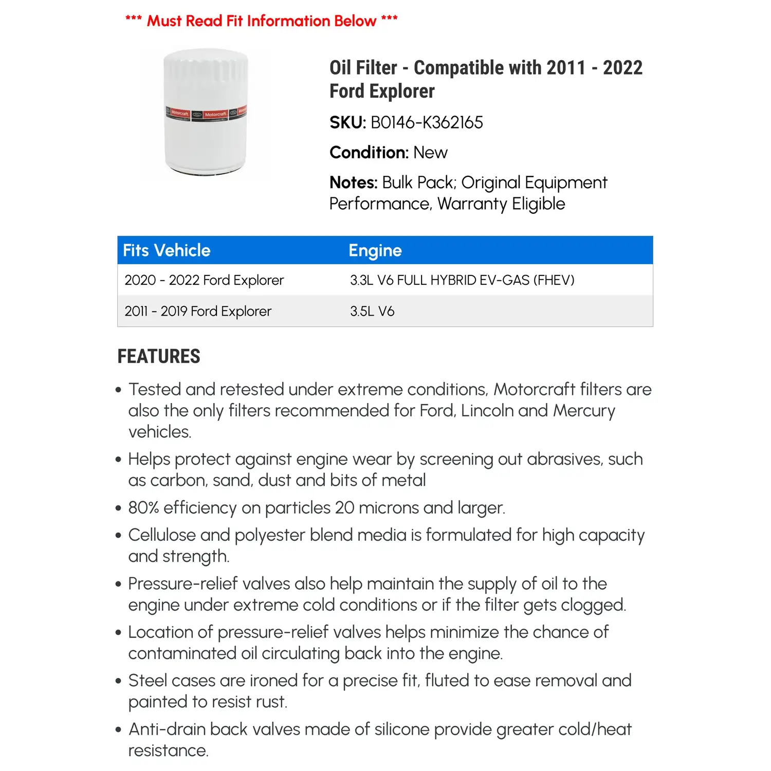 Oil Filter - Compatible with 2011 - 2022 Ford 2 Oil Filter - Compatible with 2011 - 2022 Ford - Image 2